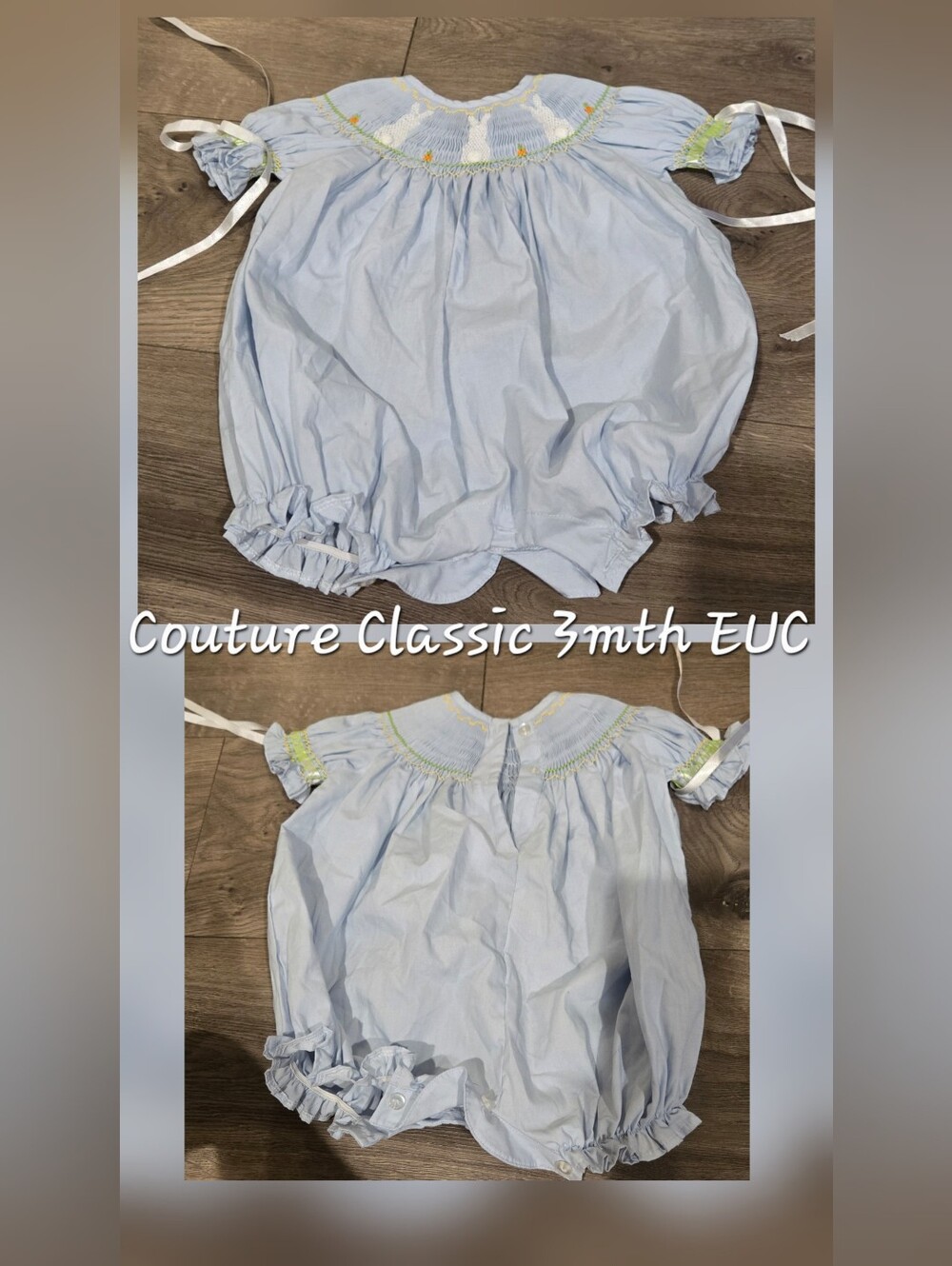 Classic Smocked Easter Baby Romper - Light Blue